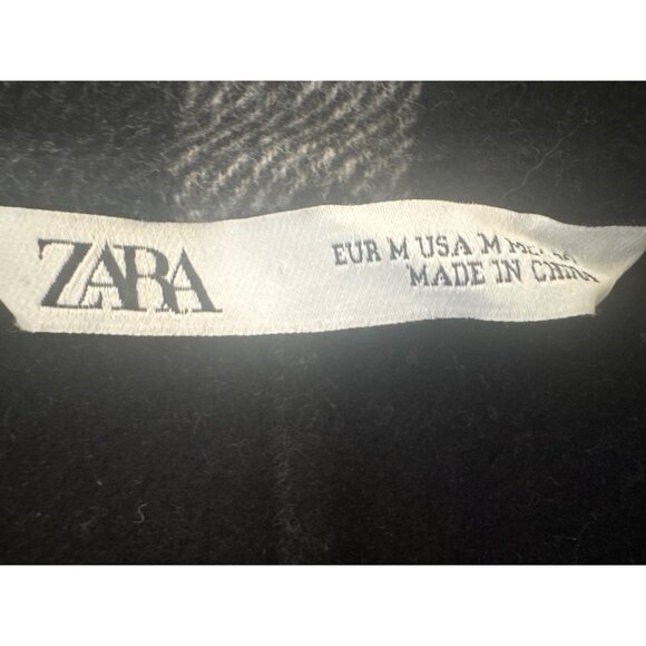 ZARA Womens Medium Gray & Black Plaid Wool Blend Coat - Picture 3 of 16